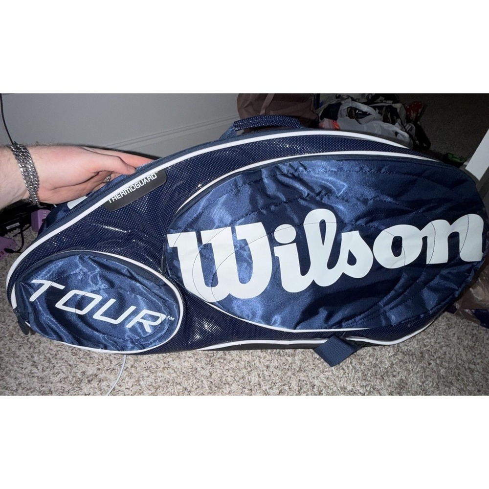 Wilson Tour 6 Racket Tennis Carrying Bag Blue Moistureguard Backpack AMAZING